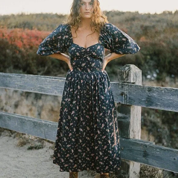 Christy Dawn - The Peyton Dress - Color Mums Ditsy Black - Size L - Picture 1 of 13